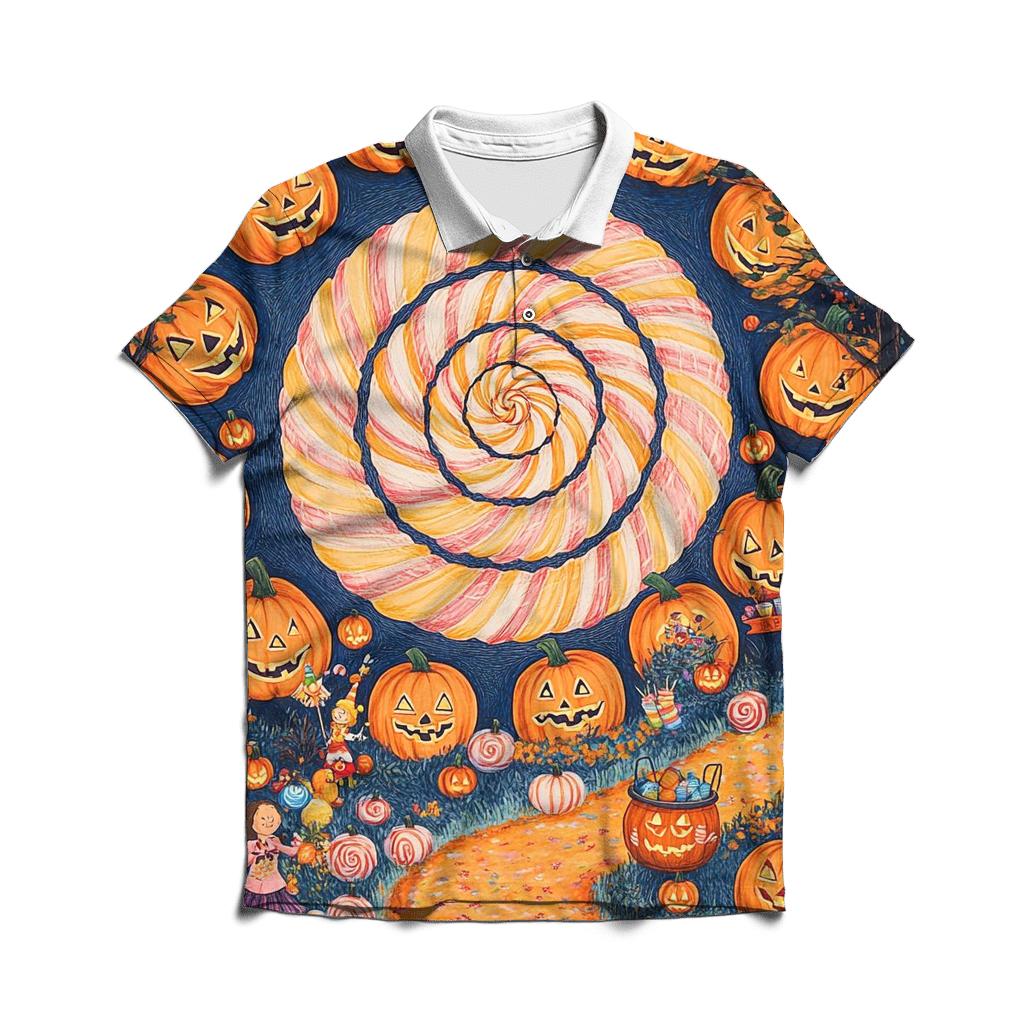 Candy Whirl Halloween Fairground premium cotton polo shirts