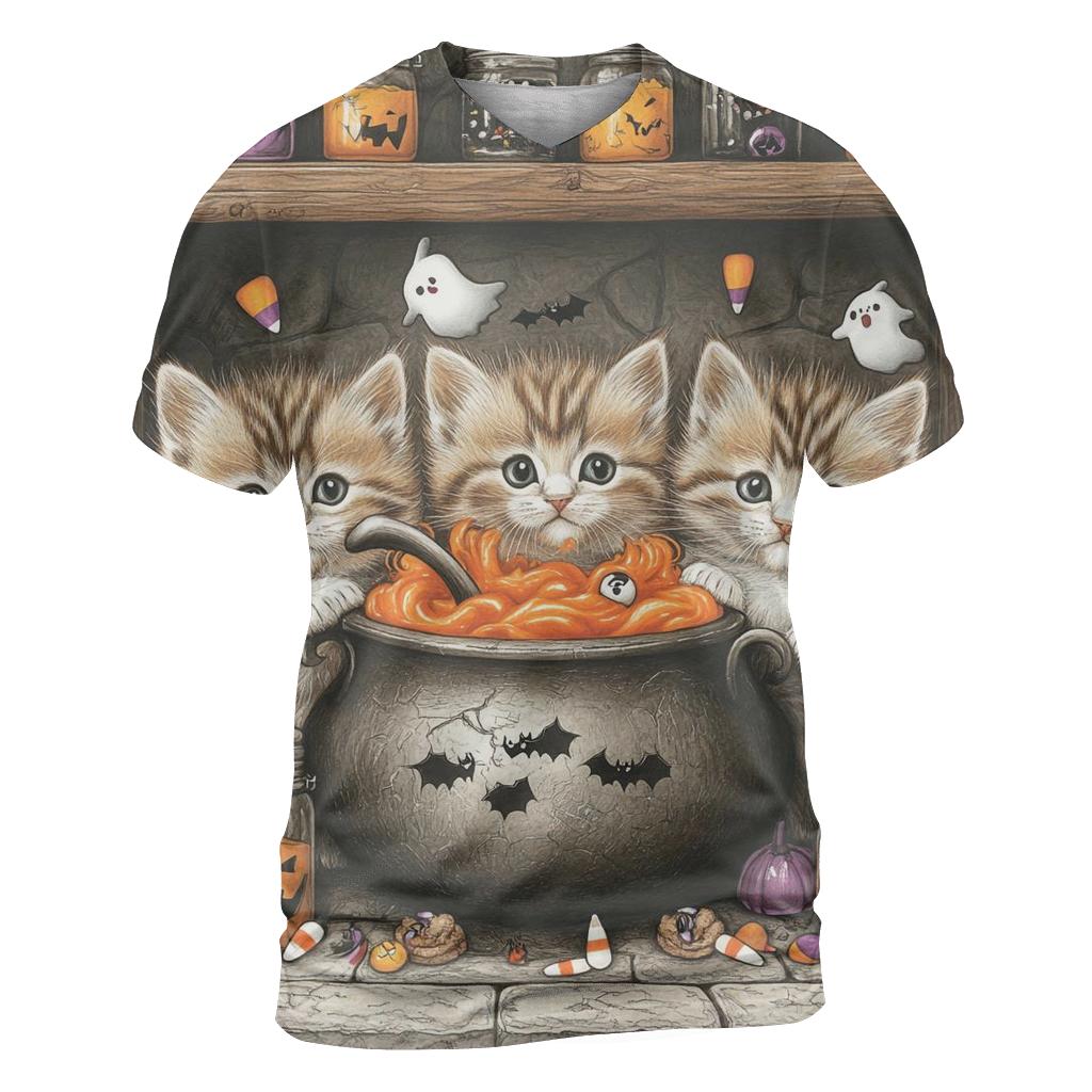 Witch Kittens In Spooky Cauldron Kitchen creative print fashion shirts
