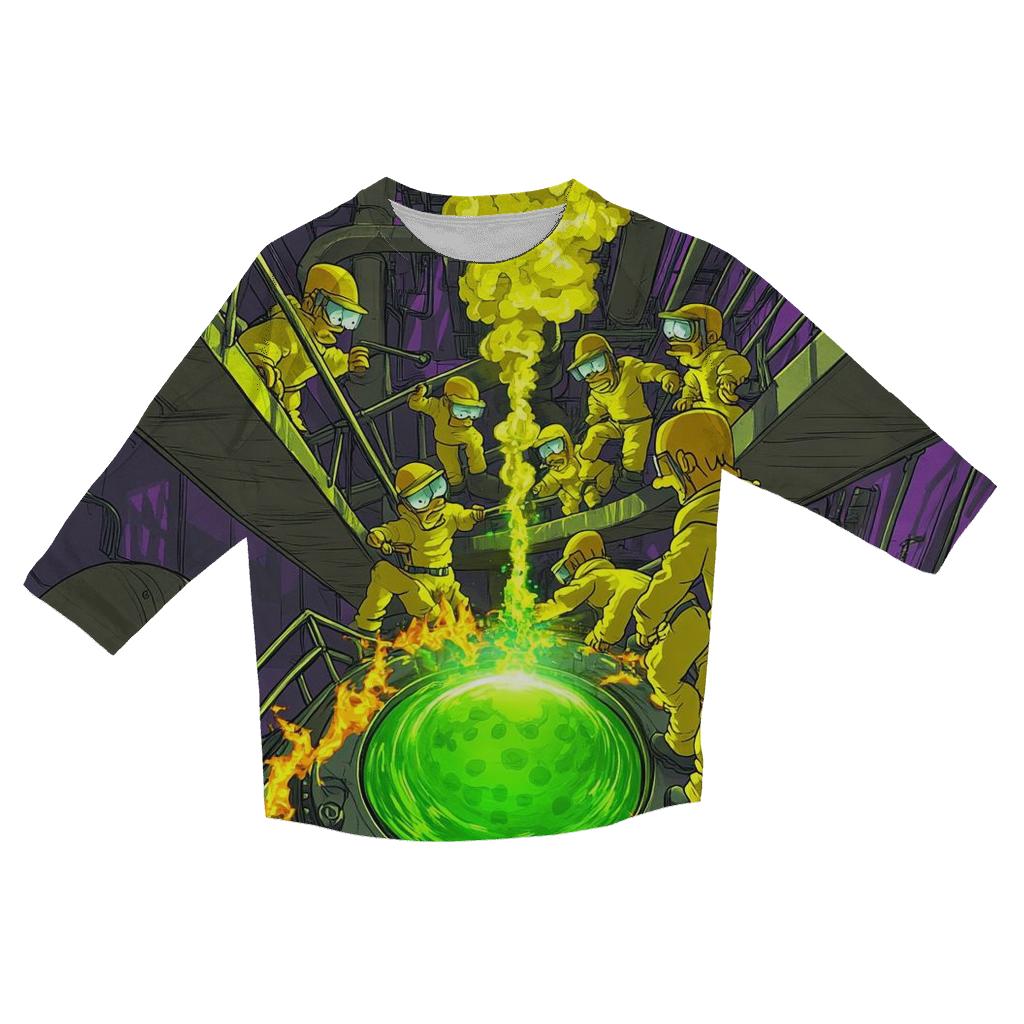 Nuclear Night Shift Mayhem printed three quarter sleeve shirts