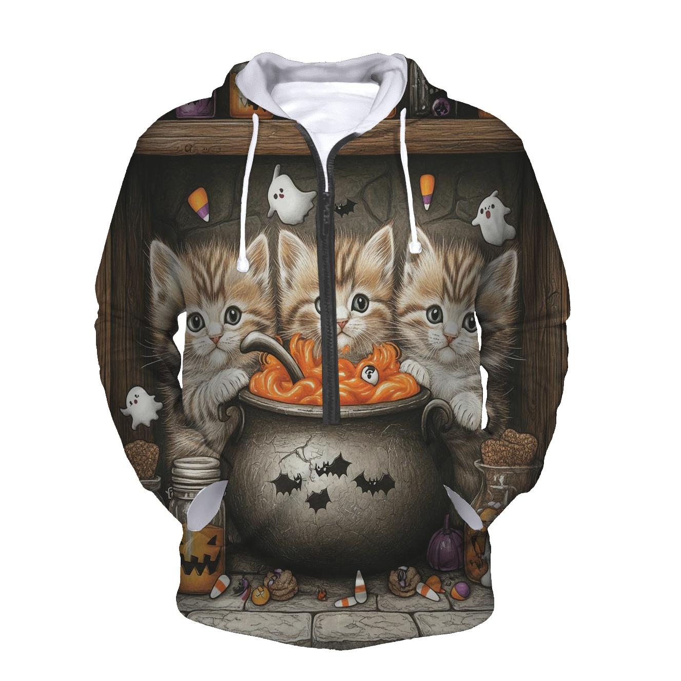 Witch Kittens In Spooky Cauldron Kitchen premium hoodies