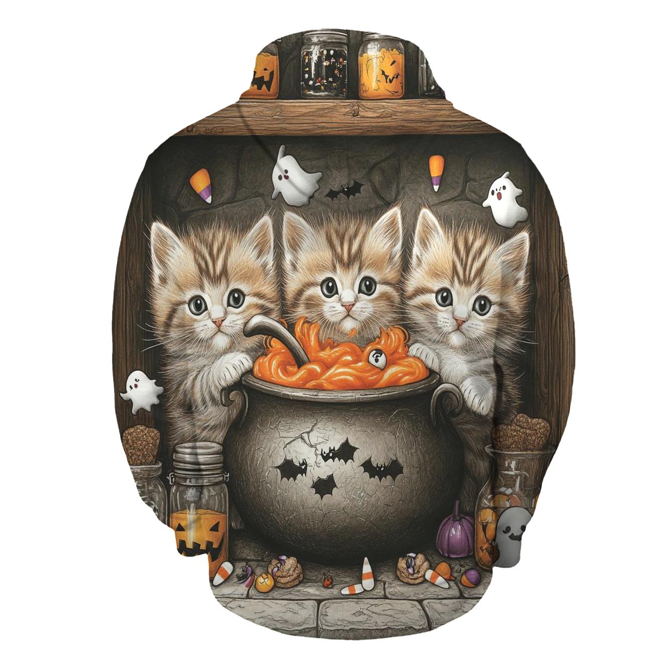 Witch Kittens In Spooky Cauldron Kitchen premium hoodies