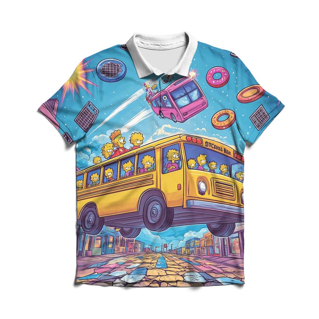 School Bus Detour To Outer Springfield casual sports polo shirts