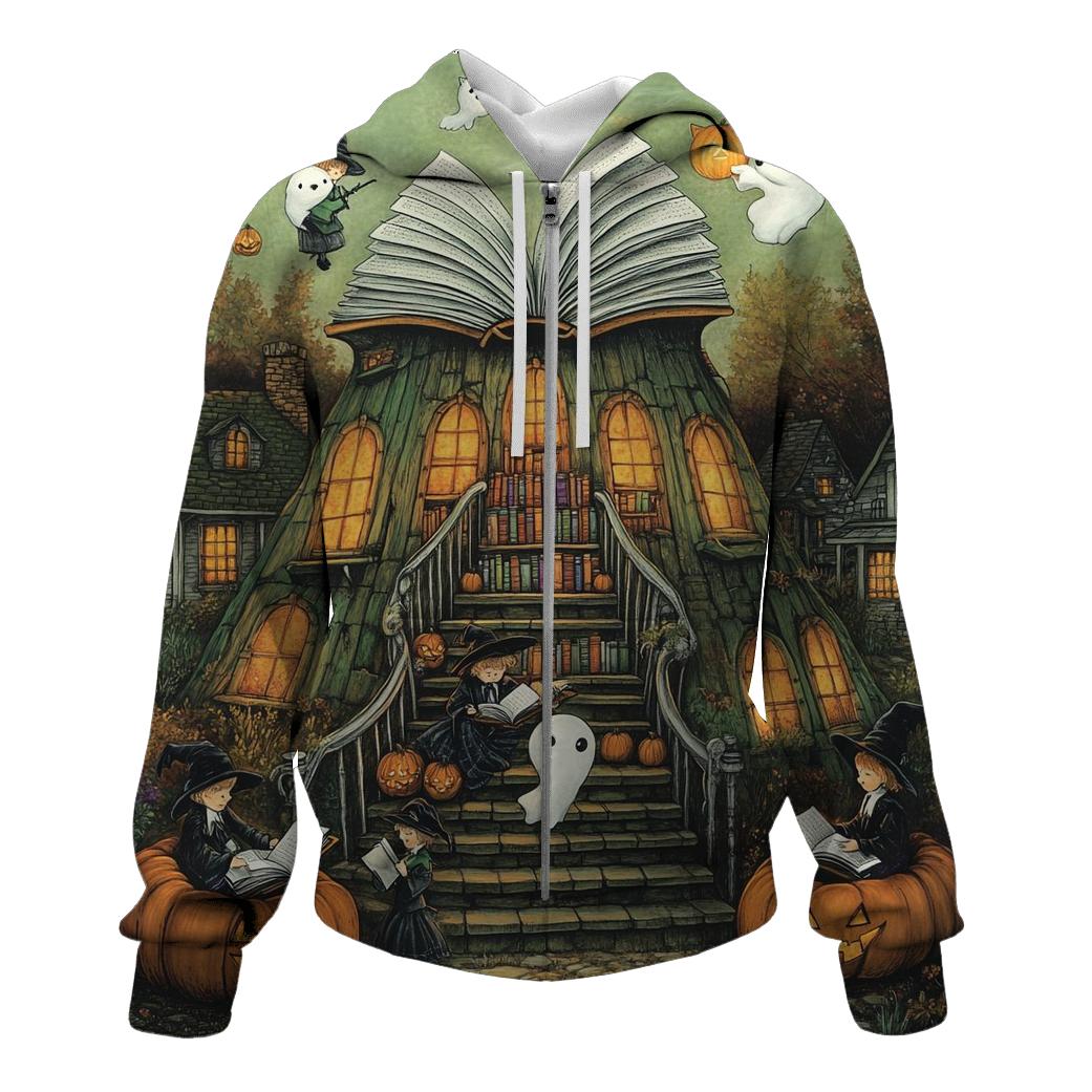 Storybook Haunted Village Library designer hoodies