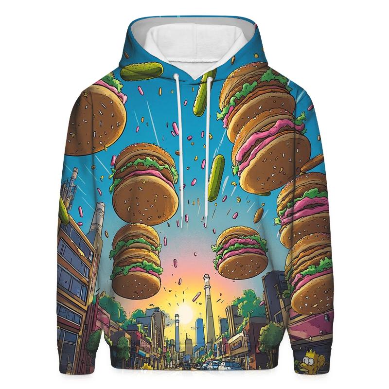 Springfield Skyline Burger Chaos graphic hoodies