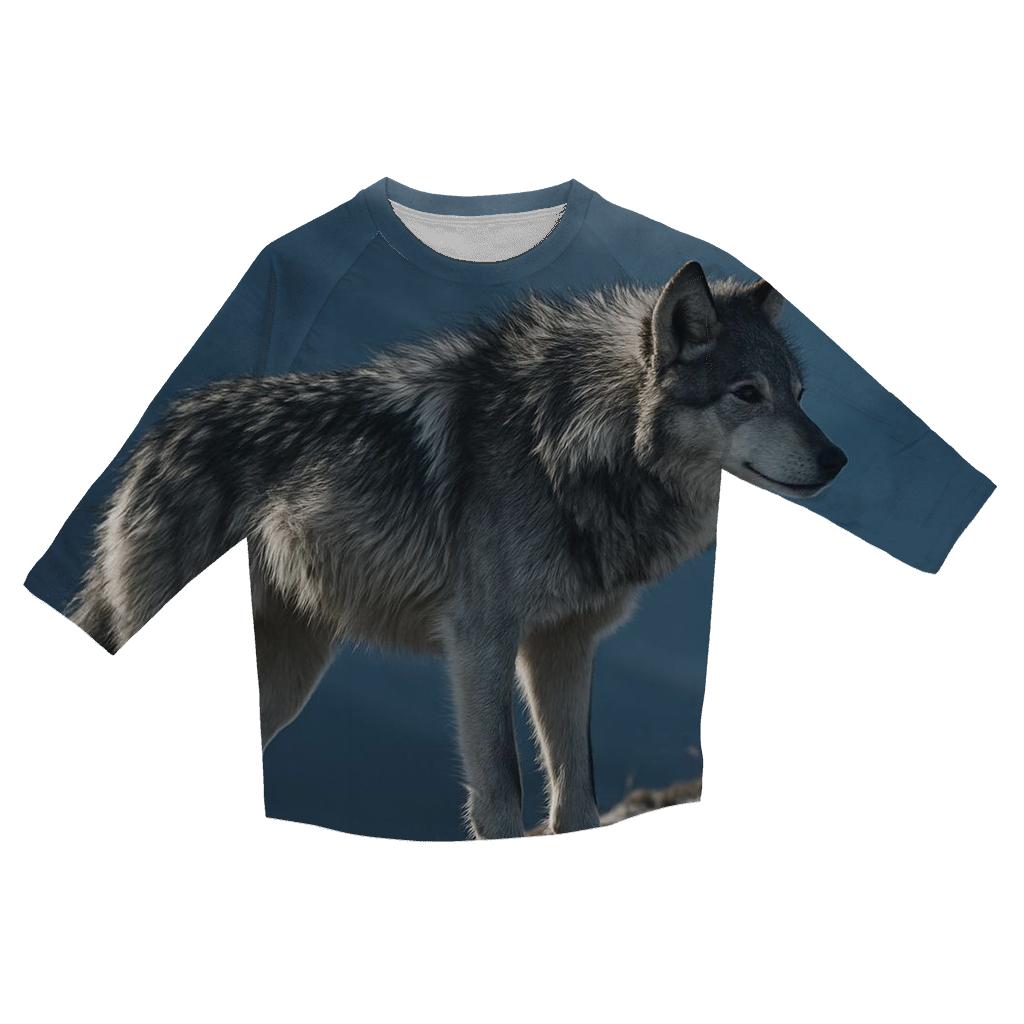 Alpine Wolf On Wind Carved Ridge printed three quarter sleeve shirts