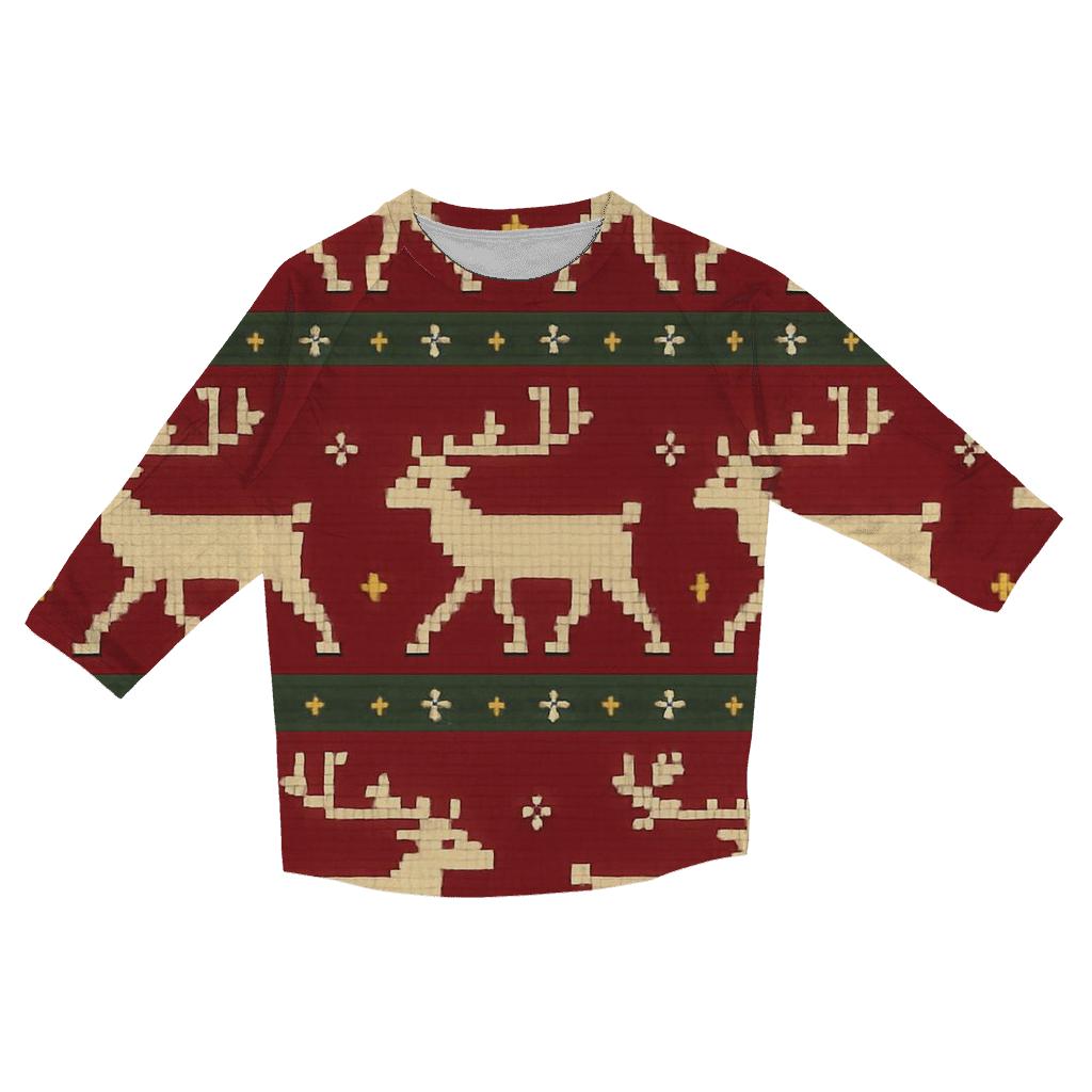 Polar Reindeer March Stripes Design trendy 3/4 sleeve tops