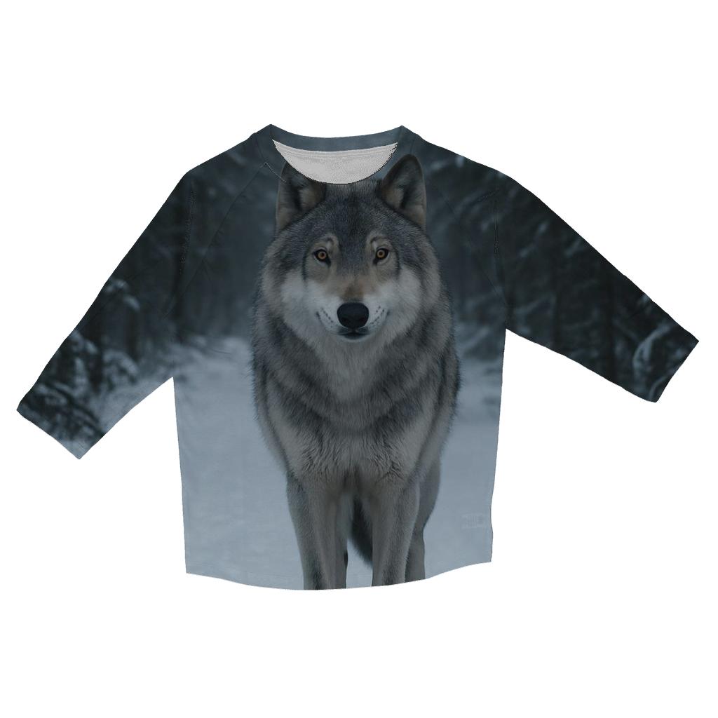 Grey Wolf Paused On Snowy Spruce Trail trendy 3/4 sleeve tops
