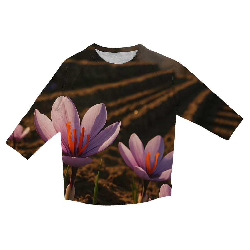 Saffron Crocus In Mountain Terrace Field designer 3/4 sleeve blouses