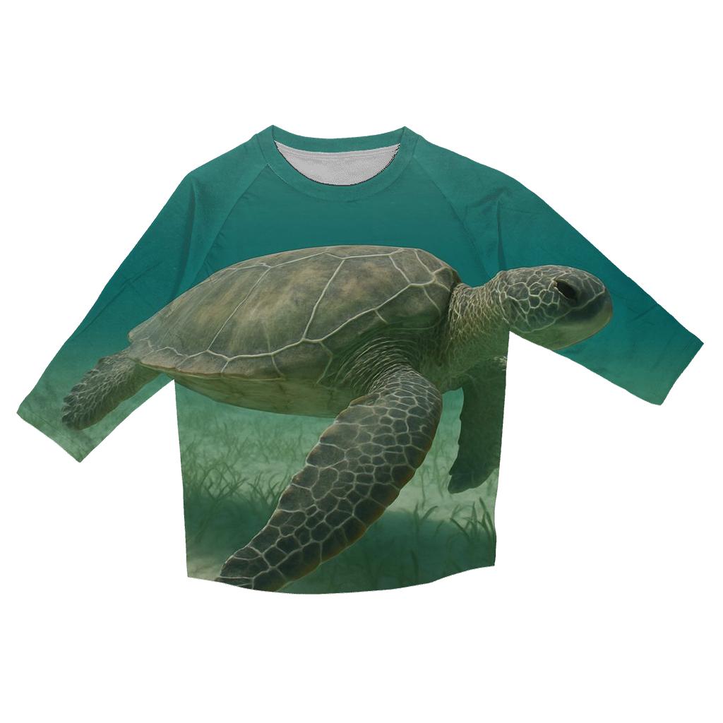 Green Sea Turtle Over Seagrass Meadow casual three quarter sleeve shirts