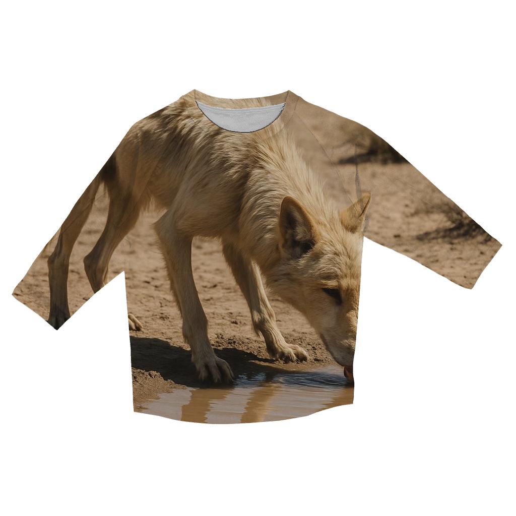 Desert Steppe Wolf At Dusty Waterhole stylish quarter sleeve tops