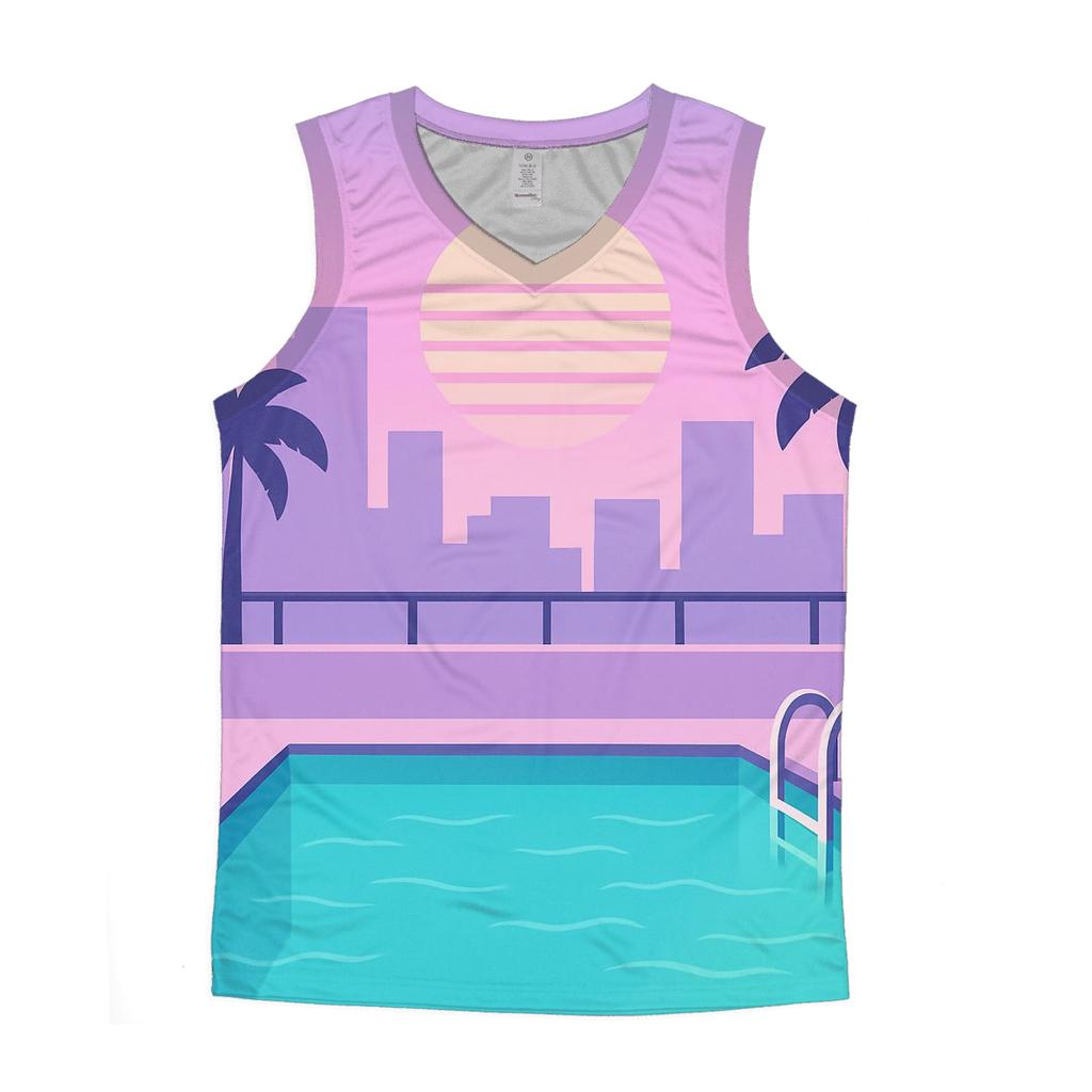 Vaporwave City Pool stylish racerback tanks