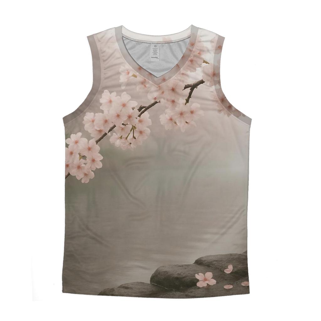Riverbank Cherry Blossoms In Morning Mist personalized athletic tanks