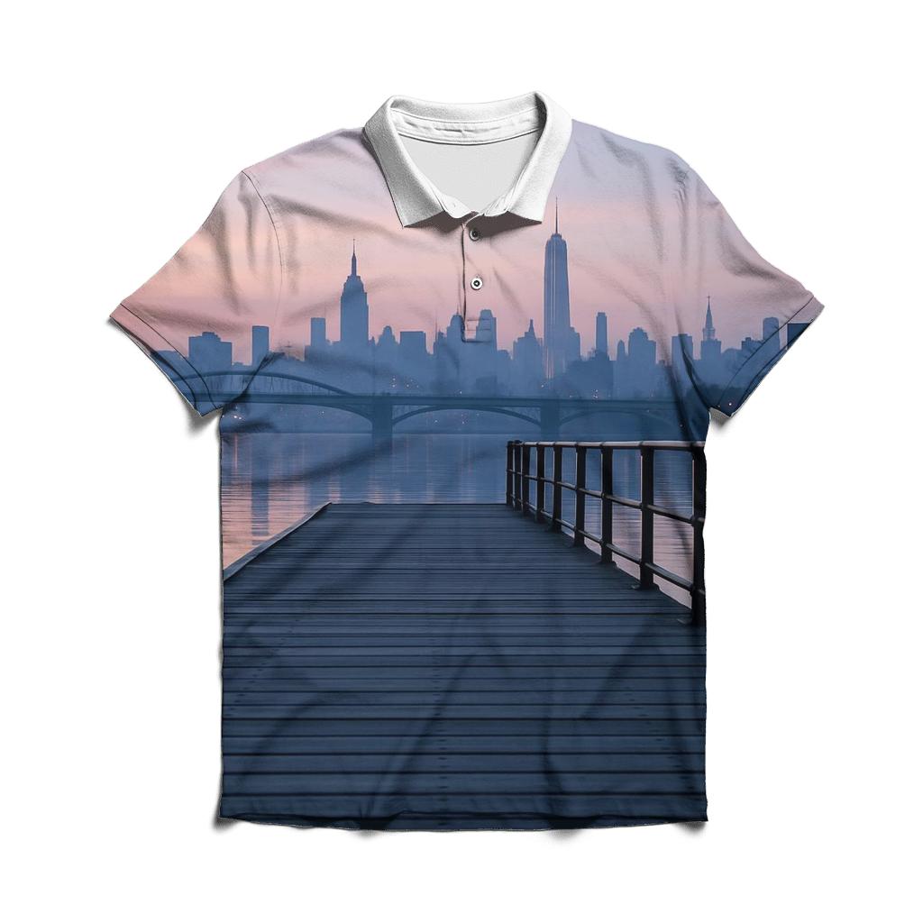 Harlem River Dawn Over Manhattan designer slim fit polos