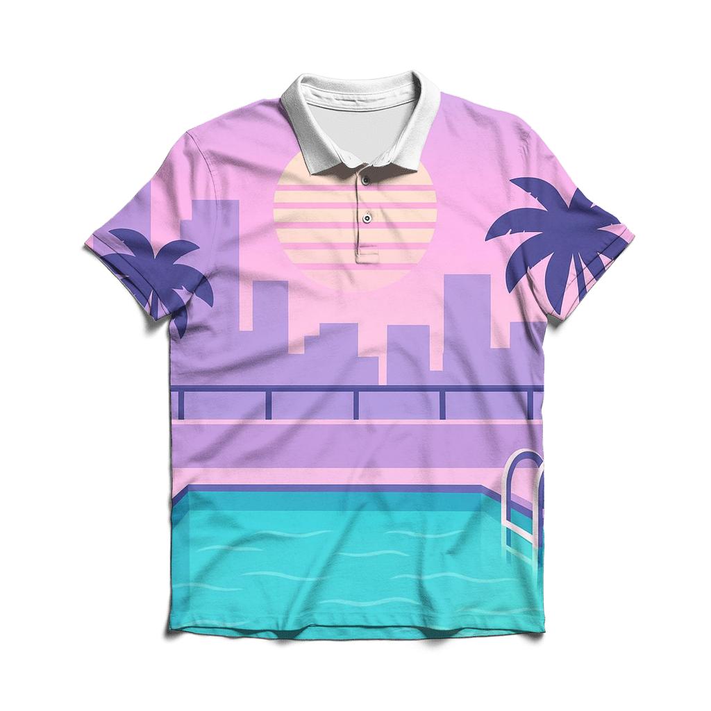 Vaporwave City Pool custom polo shirts