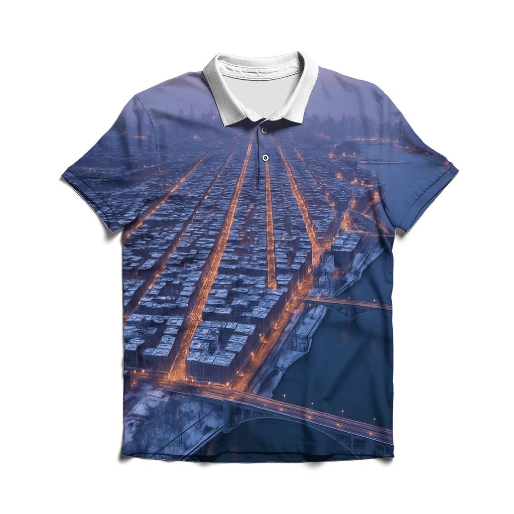 Aerial Winter Dusk Over Upper Manhattan custom polo shirts
