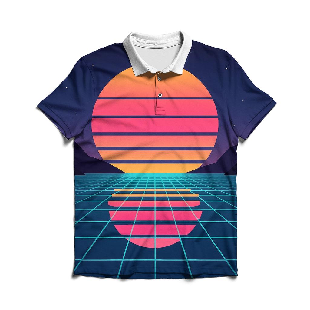 Digital Sunrise Over Grid Bay stylish collar polo tees