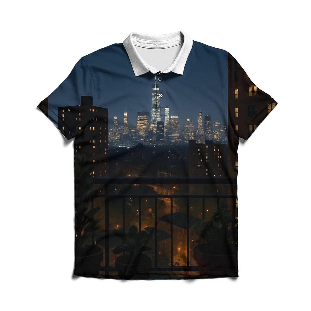 Nighttime Skyline From A Bronx Highrise Balcony custom polo shirts