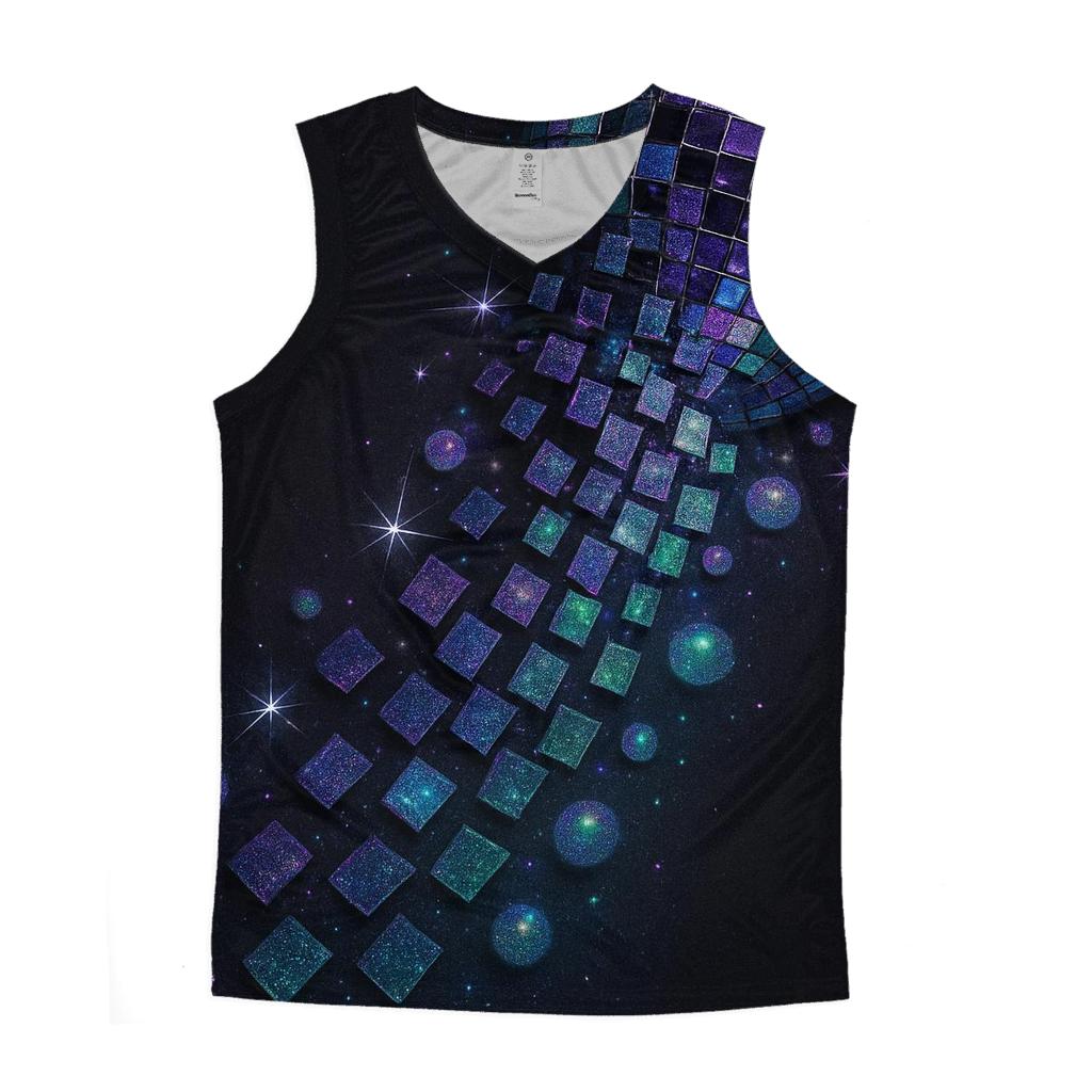 Iridescent Disco Cascade graphic print tank tops