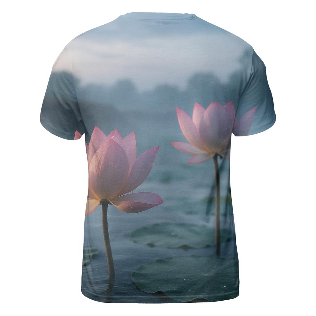 Lotus Pond At Monsoon Dawn vibrant all-over design tees