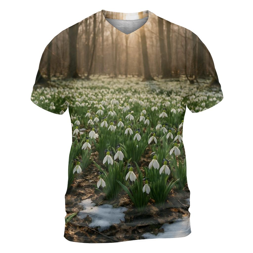 Snowdrop Carpet Beneath Thawing Forest artistic all-over print tops