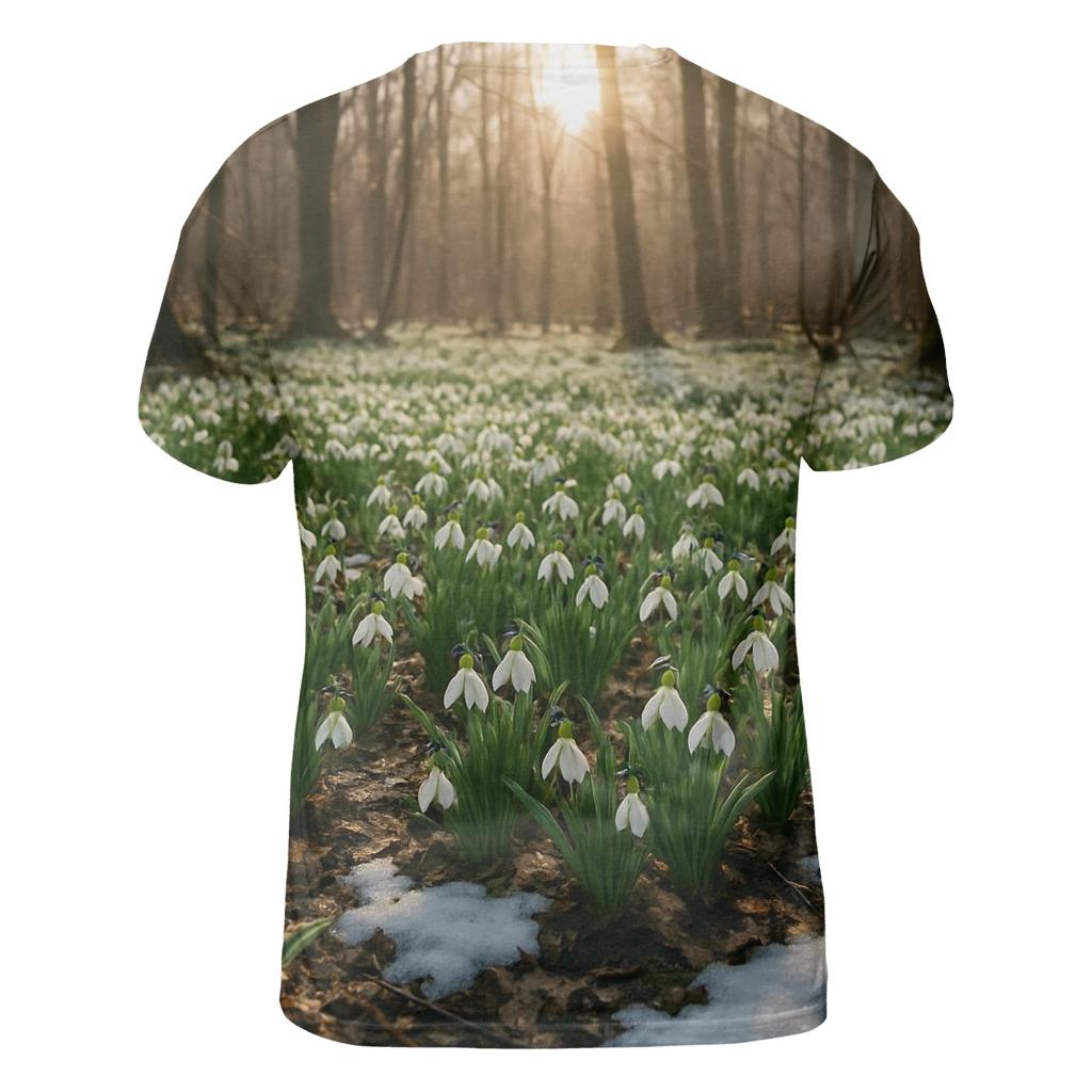 Snowdrop Carpet Beneath Thawing Forest artistic all-over print tops