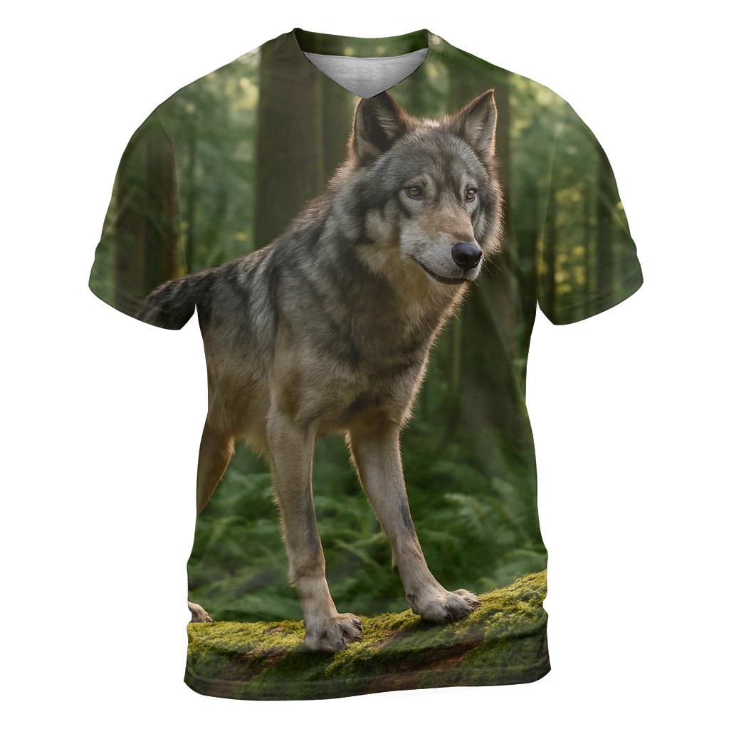 Forest Wolf Pausing On Fallen Cedar trendy printed shirt styles