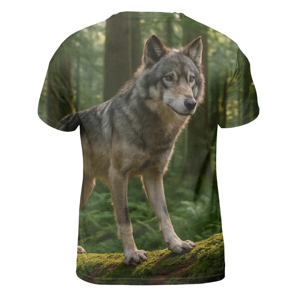 Forest Wolf Pausing On Fallen Cedar trendy printed shirt styles