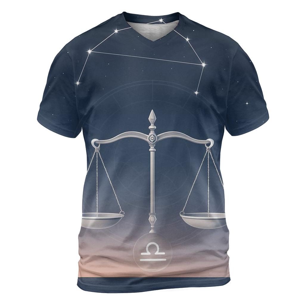 Libra Starlit Equinox Scales artistic all-over print tops