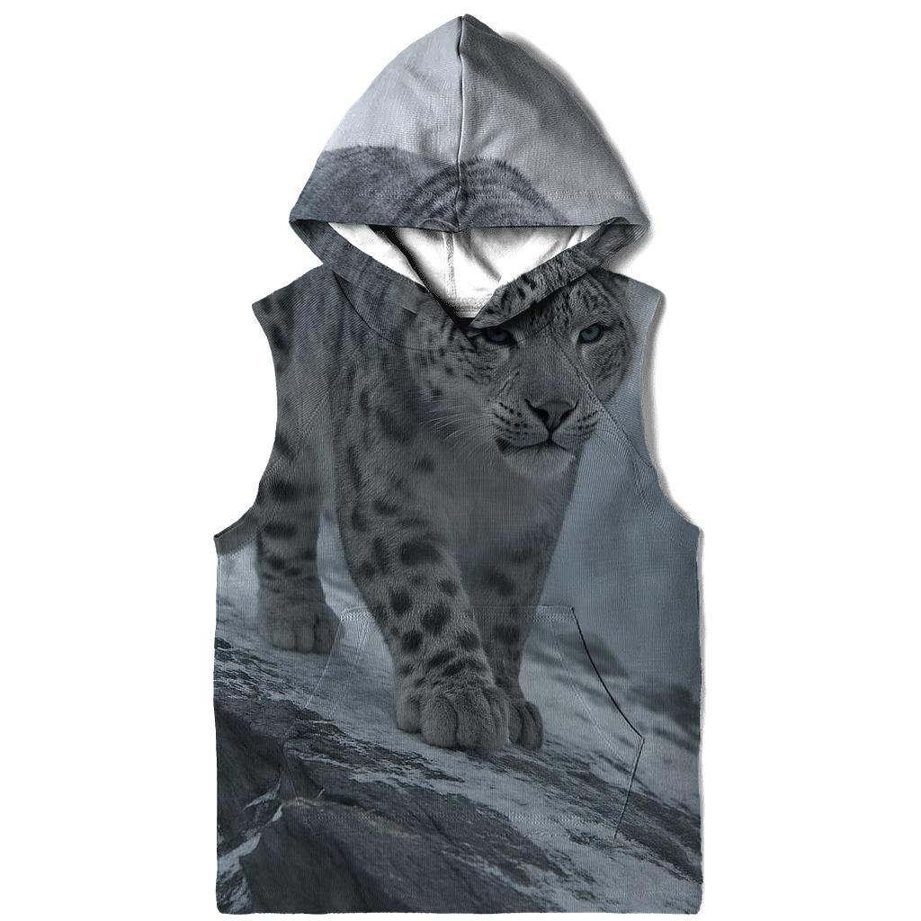 Snow Leopard On Wind Carved Ridge embroidered hoodies