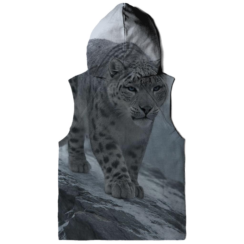 Snow Leopard On Wind Carved Ridge embroidered hoodies