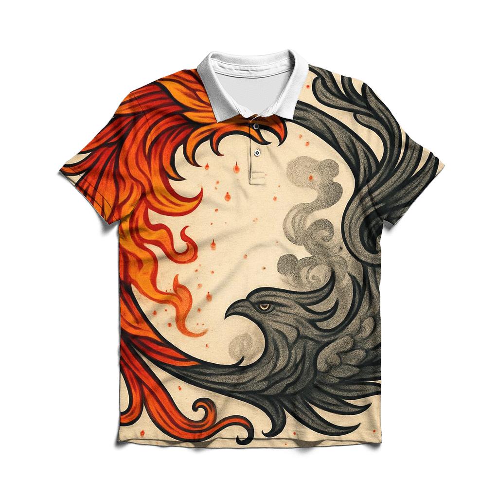 Twin Phoenix Ouroboros embroidered polo tops