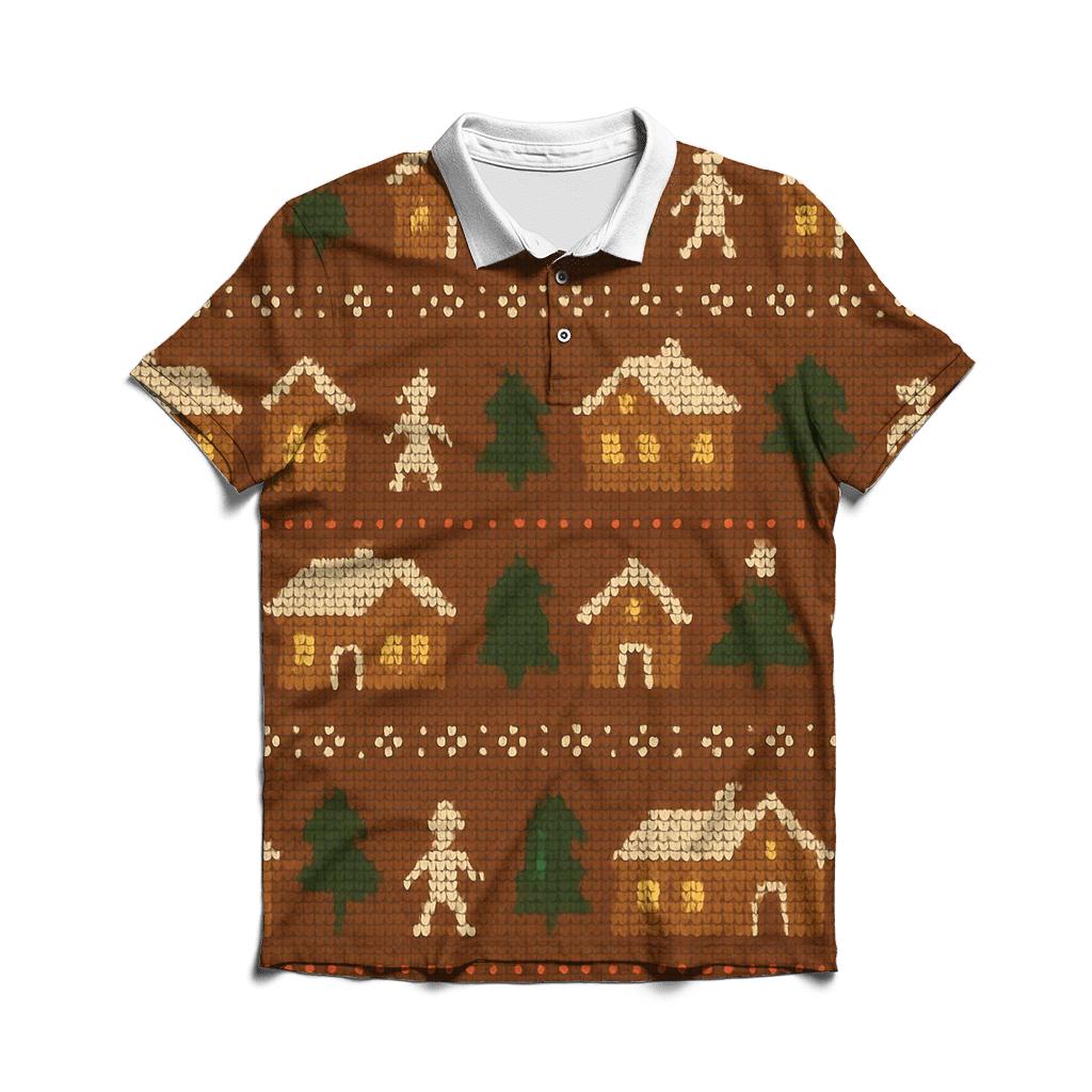 Gingerbread Pixel Village Rows Design casual sports polo shirts