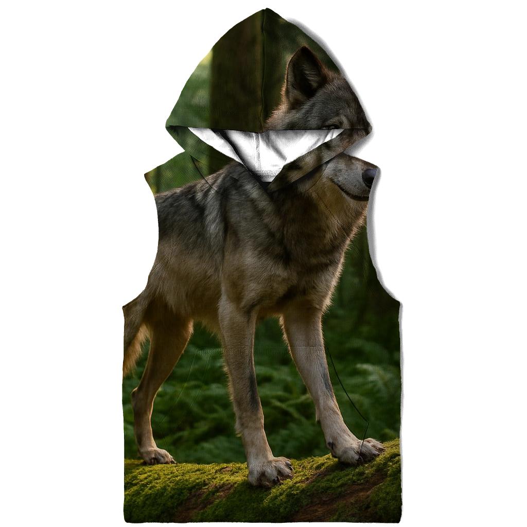 Forest Wolf Pausing On Fallen Cedar lightweight hoodies