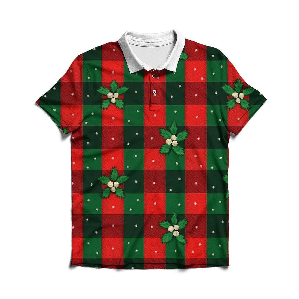 Mistletoe Confetti Plaid Design designer slim fit polos