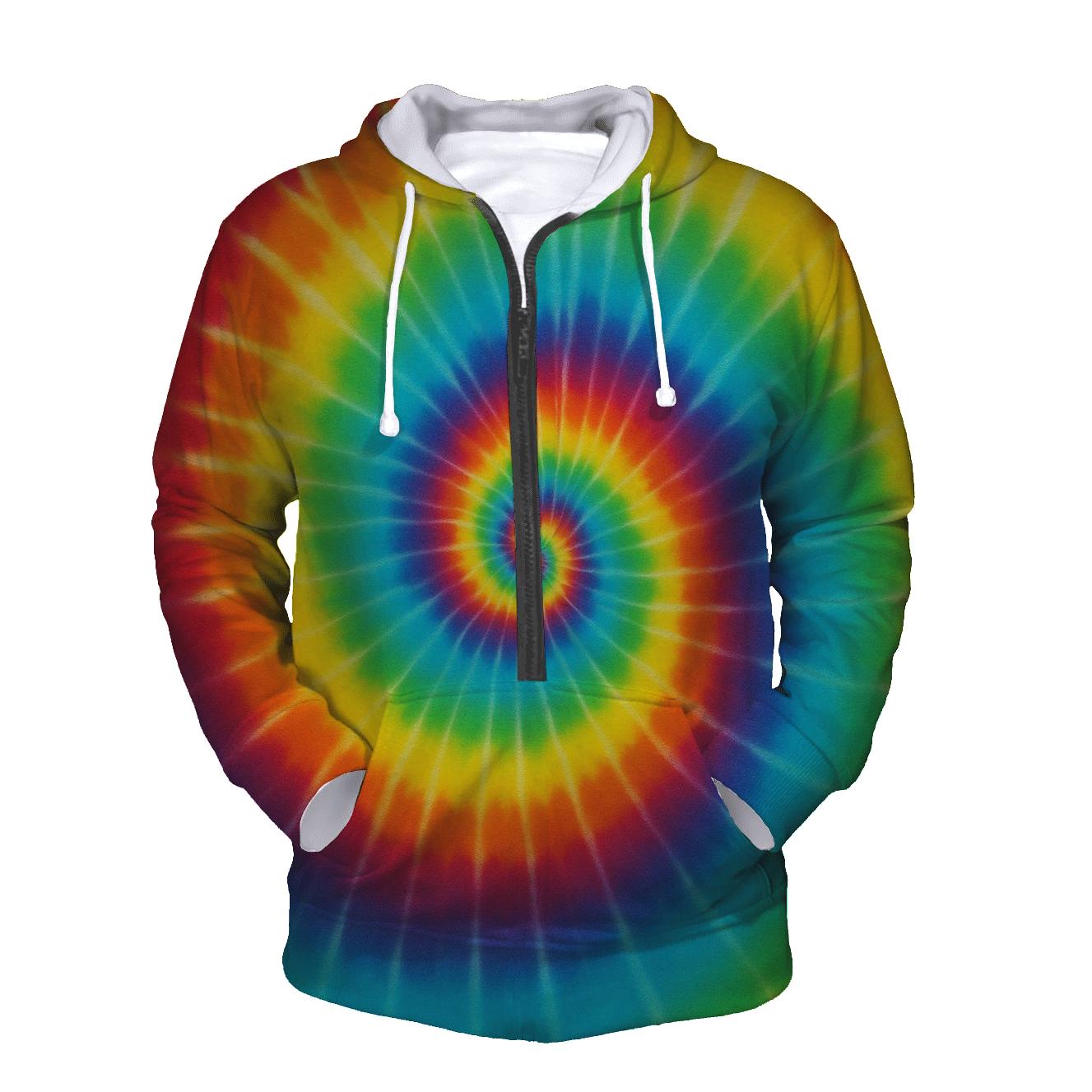 Solar Flare Rainbow Spiral Panel pullover hoodies