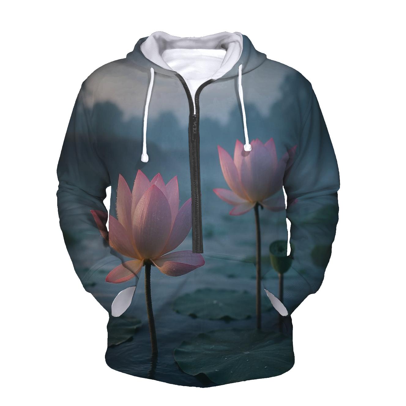 Lotus Pond At Monsoon Dawn zip-up hoodies