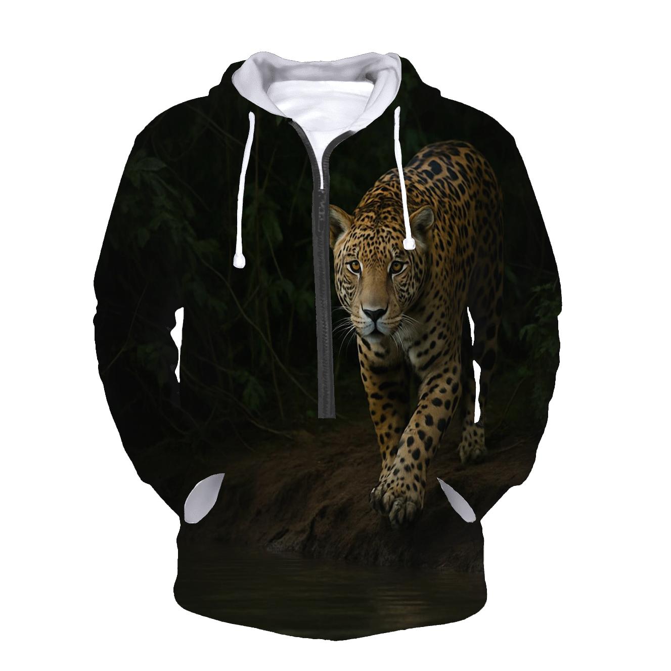 Jaguar Emerging From Riverbank Shadows graphic hoodies