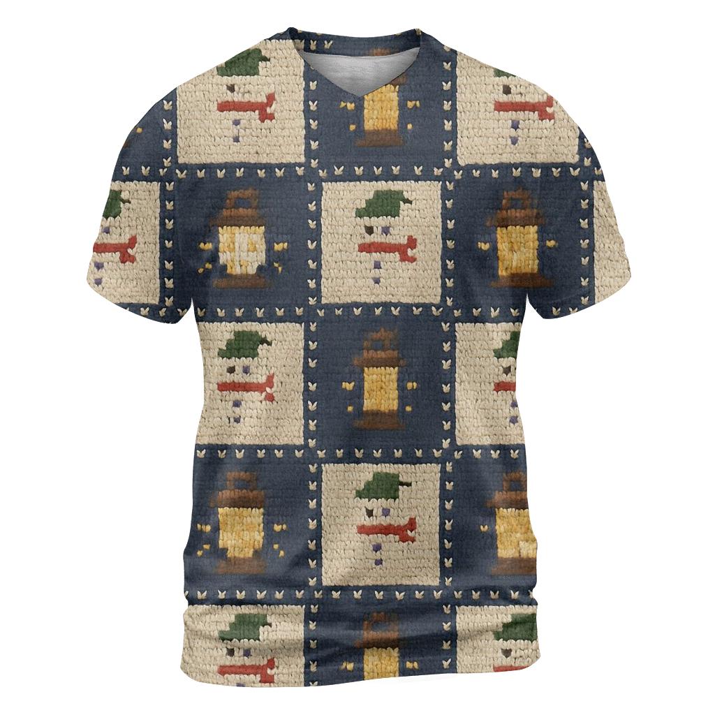 Snowman Lantern Checkerboard Design creative print fashion shirts