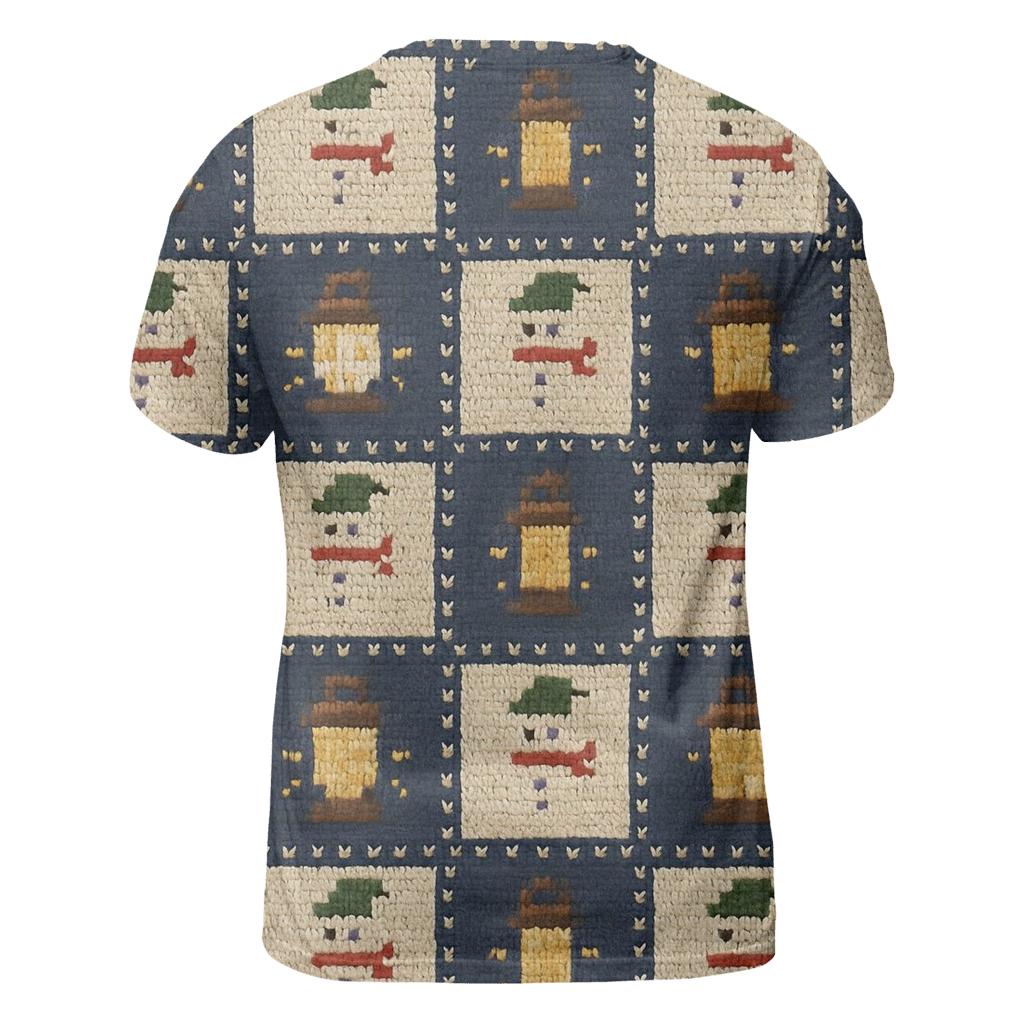 Snowman Lantern Checkerboard Design creative print fashion shirts