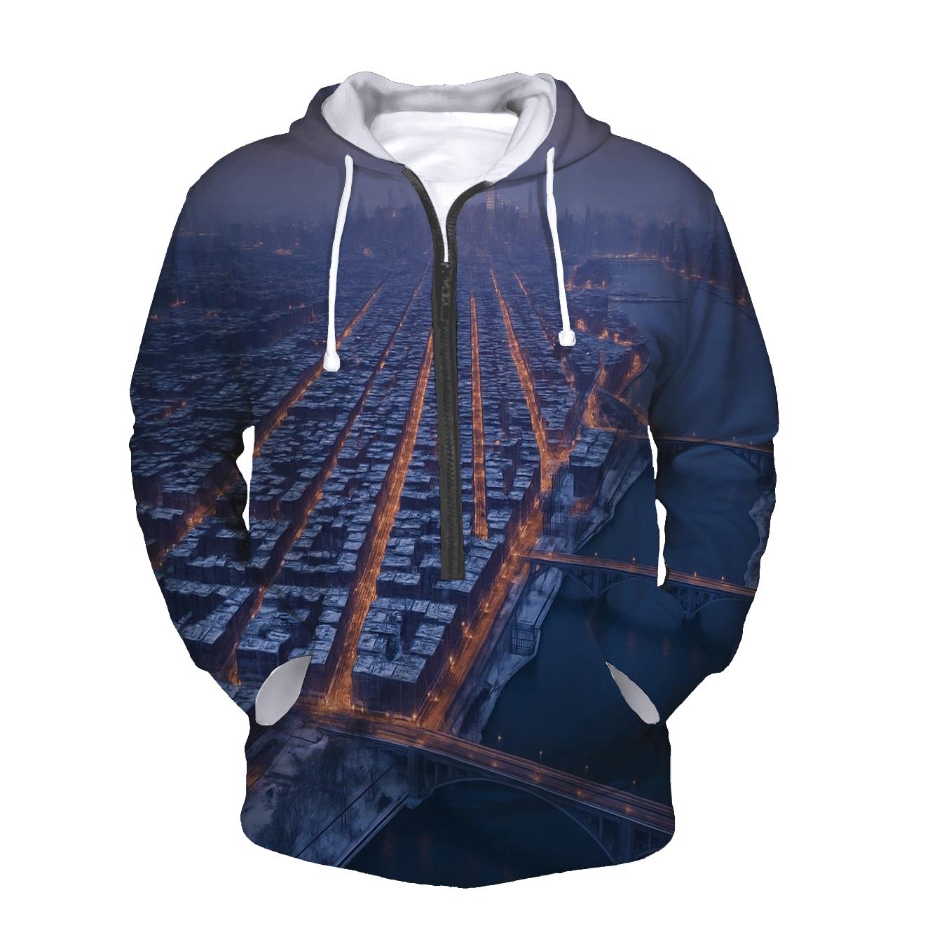 Aerial Winter Dusk Over Upper Manhattan printed hoodies