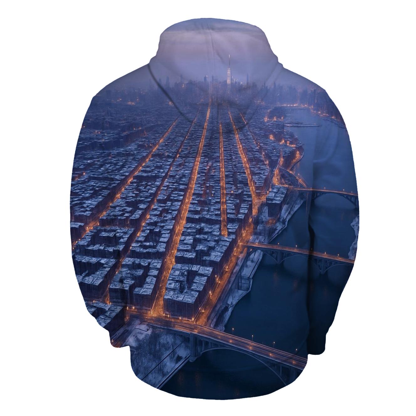 Aerial Winter Dusk Over Upper Manhattan printed hoodies