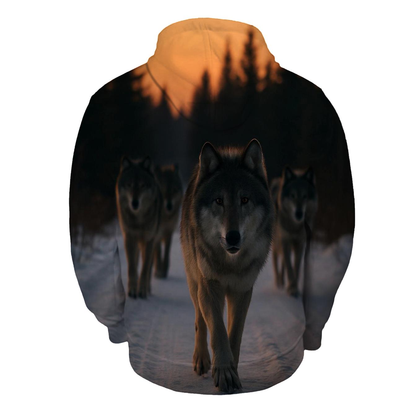 Wolf Pack Trotting Down Snowy Logging Road lightweight hoodies