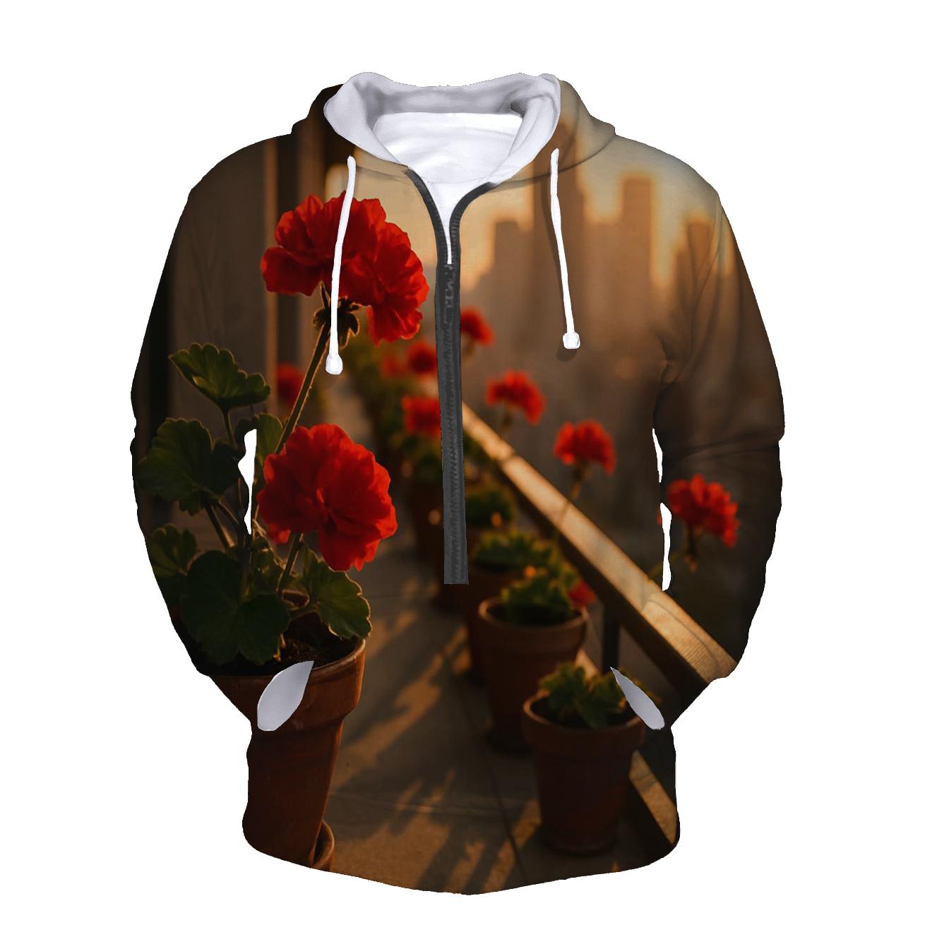 Urban Balcony Geraniums At Sunset zip-up hoodies