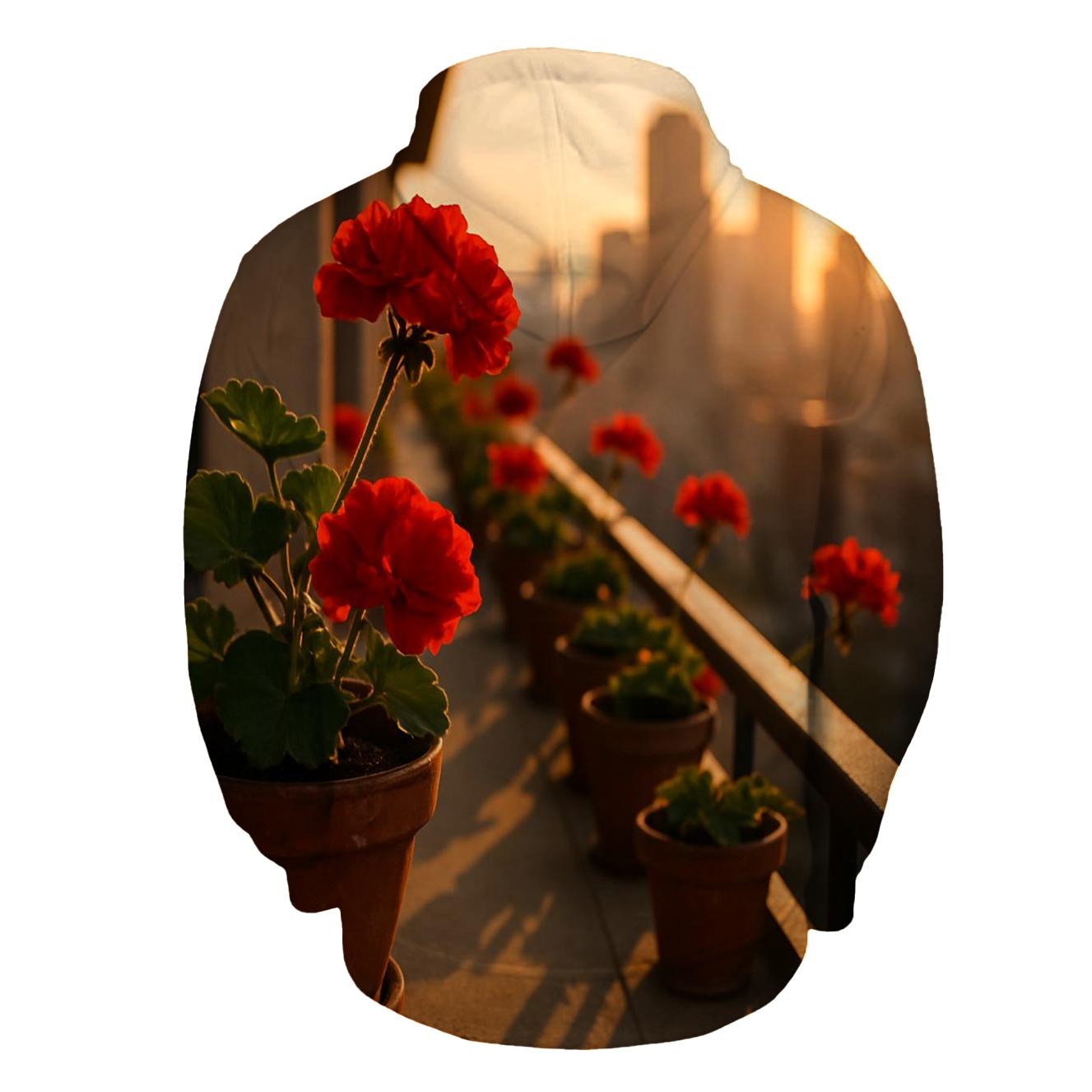 Urban Balcony Geraniums At Sunset zip-up hoodies