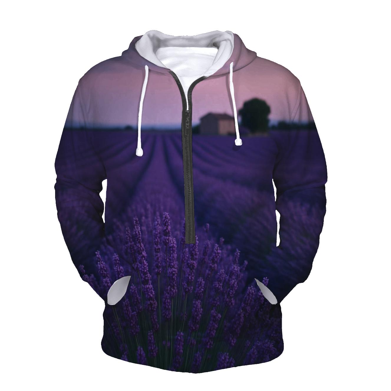Lavender Field At Dusk With Passing Breeze embroidered hoodies