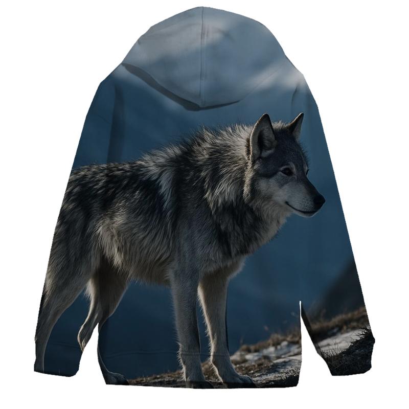 Alpine Wolf On Wind Carved Ridge zip-up hoodies
