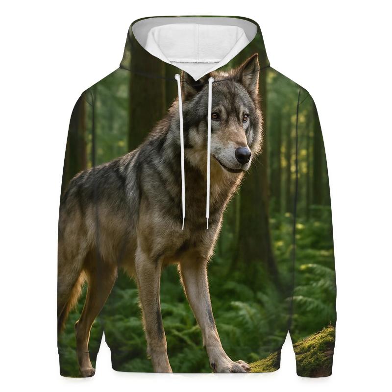 Forest Wolf Pausing On Fallen Cedar graphic hoodies