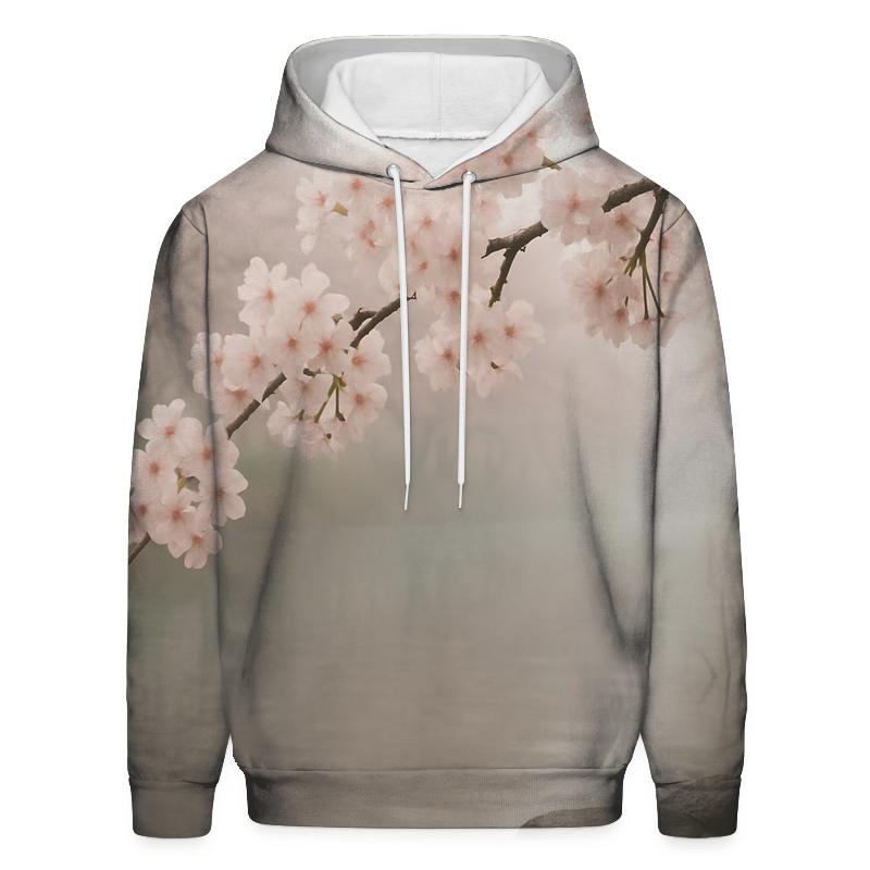 Riverbank Cherry Blossoms In Morning Mist zip-up hoodies