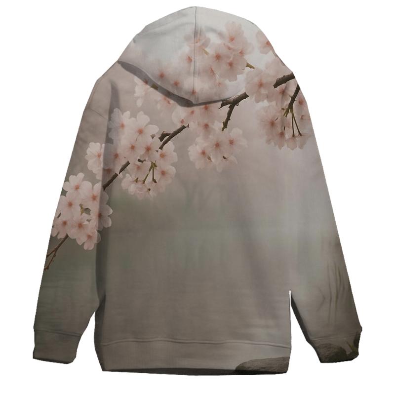 Riverbank Cherry Blossoms In Morning Mist zip-up hoodies