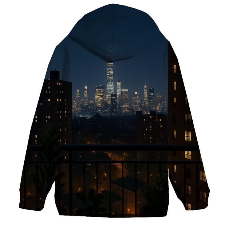Nighttime Skyline From A Bronx Highrise Balcony graphic hoodies